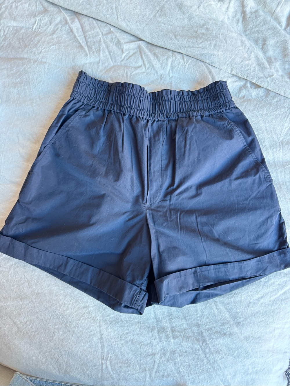 A.L.C. Navy High-Rise Paperbag Shorts